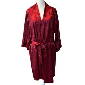 NWT Ekouaer Satin Robe‎ with Belt Bell Sleeves Burgundy XL